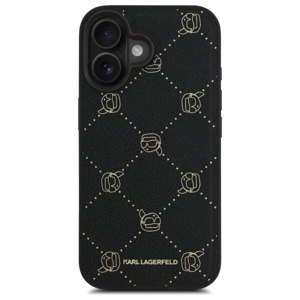 Karl Lagerfeld iPhone 16 - Karl Head MagSafe - Σκληρή Θήκη με Επένδυση Συνθετικού Δέρματος και Πλαίσιο Σιλικόνης - Black - KLHMP16SPGKHPHK