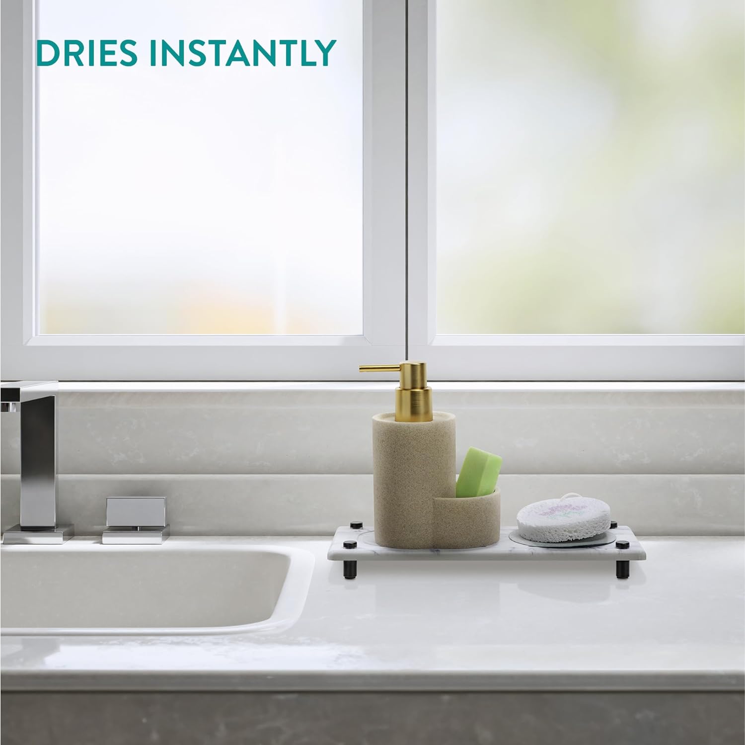 Navaris Δίσκος Οργάνωσης Νιπτήρα από Διατομίτη με Σχεδιασμό Γρήγορου Στεγνώματος - 28 x 11 x 2.5 cm - White Marble - 61632.03