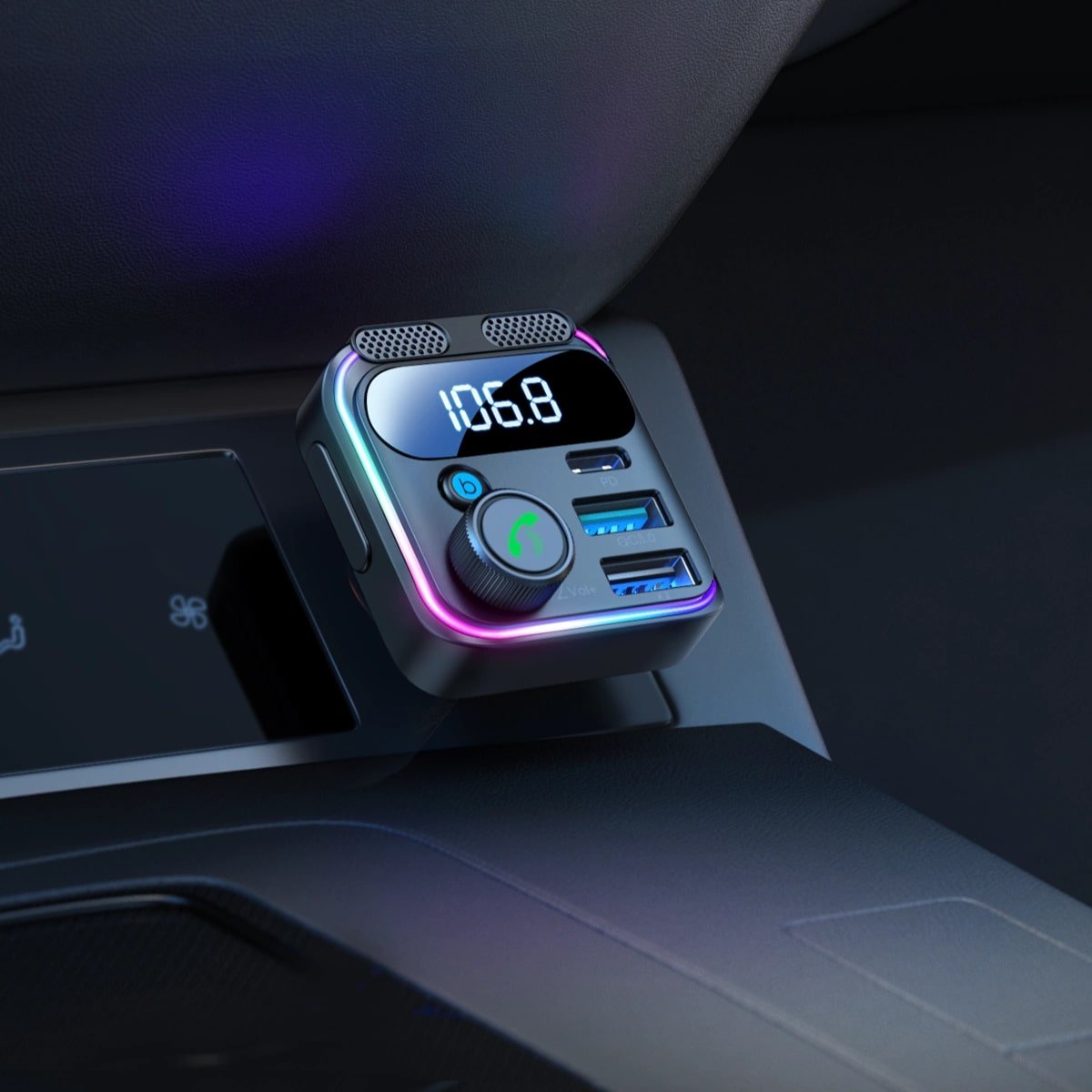 Joyroom JR - CCB01 Bluetooth 5.3 FM Transmitter για Αναπαραγωγή Μουσικής / Κλήσεις / Φόρτιση Κινητών στο Αυτοκίνητο 48W - Black
