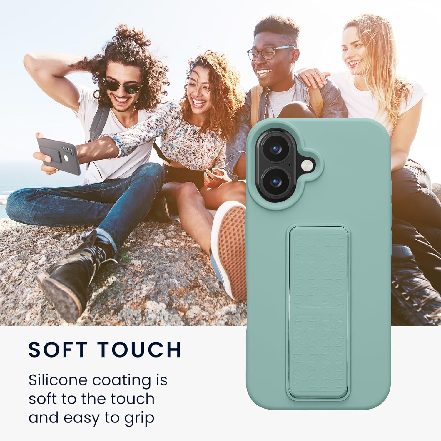 KW iPhone 16 Θήκη Σιλικόνης TPU με Finger Holder - Mint Green