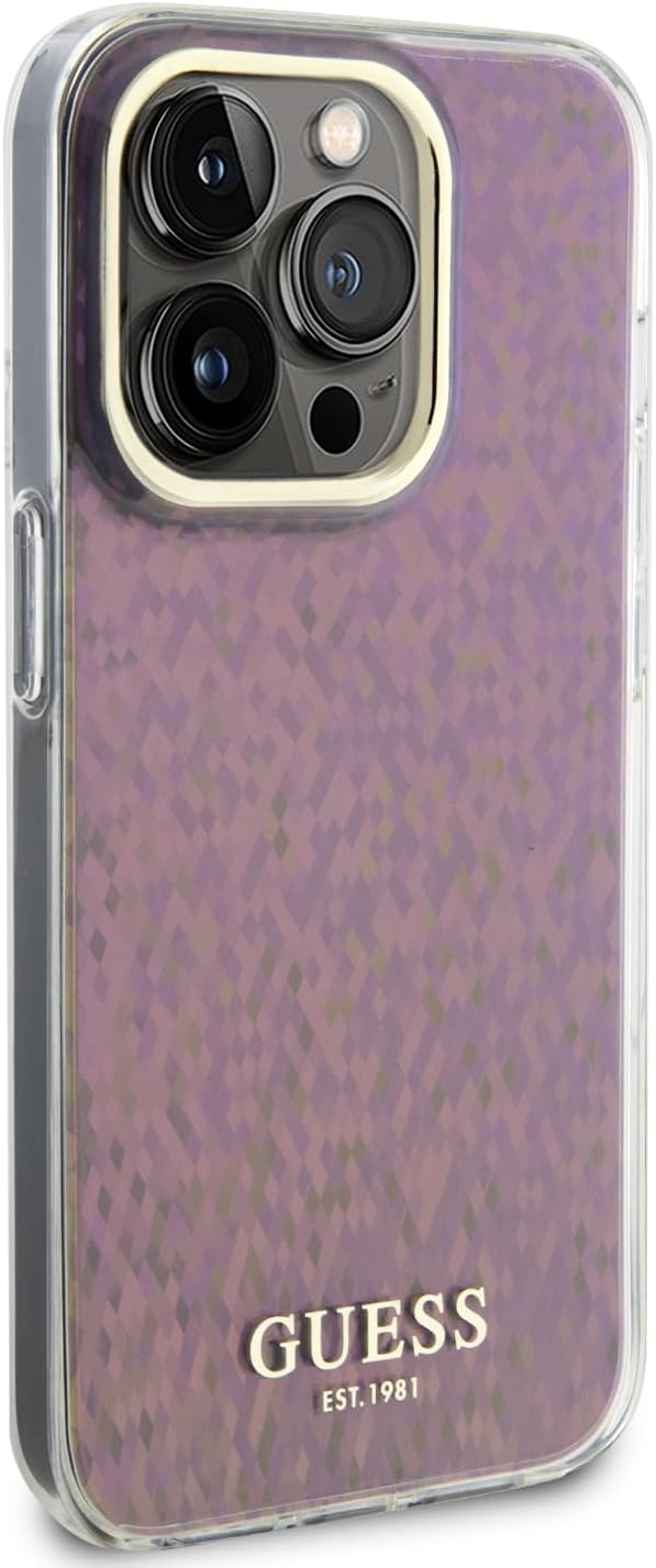 Guess iPhone 15 Pro IML Faceted Mirror Disco Iridescent Σκληρή Θήκη με Πλαίσιο Σιλικόνης - Pink - GUHCP15LHDECMP