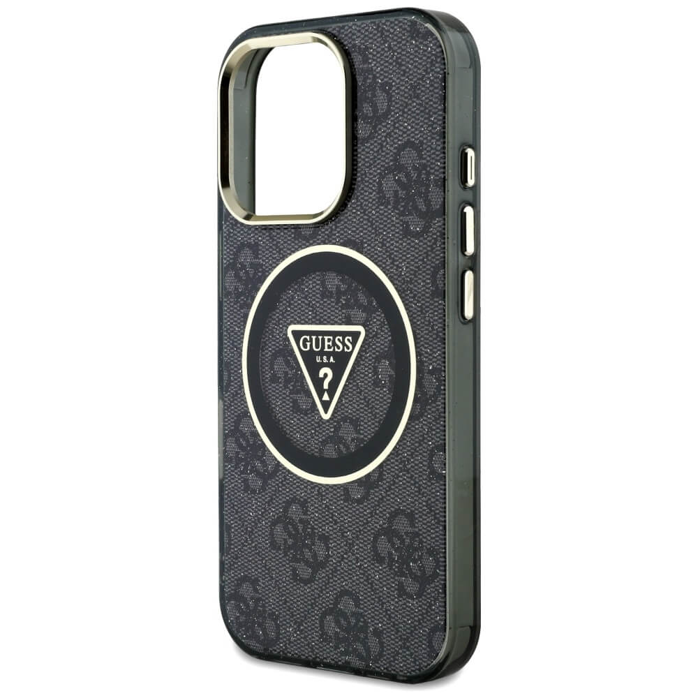 Guess iPhone 16 Pro - IML Metal Glitter 4G Circle Triangle MagSafe - Σκληρή Θήκη με Πλαίσιο Σιλικόνης και MagSafe - Black - GUHMP16LHG4PRTGK