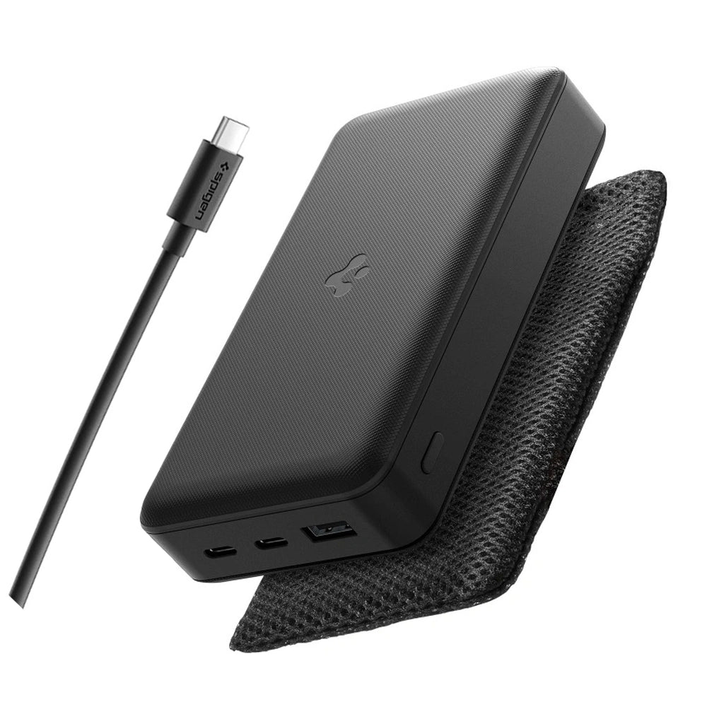 Spigen EA303 PowerBank 30000mAh 30W με 2 Θύρες Type - C και 1 Θύρα USB και Καλώδιο Type - C to Type - C - Black