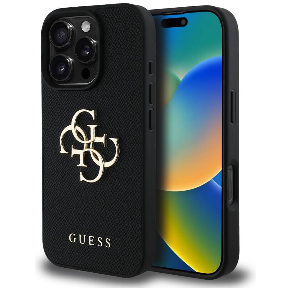 Guess iPhone 16 Pro - Grained Big 4G Logo Small Classic Logo - Σκληρή Θήκη με Επένδυση από Οικολογικό Δέρμα - Black - GUHCP16LPGT4MBK