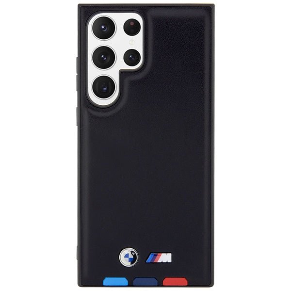 BMW Samsung Galaxy S23 Ultra Leather Stamp Tricolor Σκληρή Θήκη με Πλαίσιο Σιλικόνης - Black