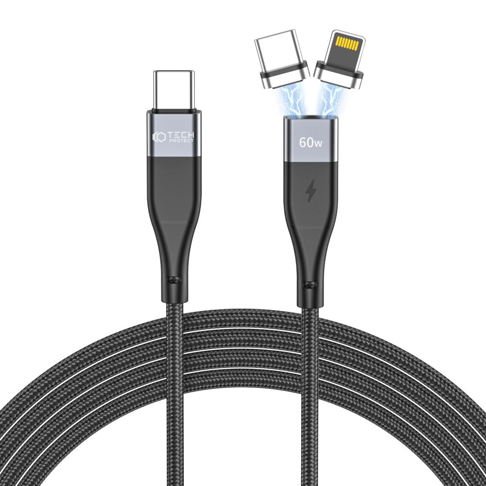 Tech - Protect UltraBoost Magnetic 2in1 PD 60W 3A - Μαγνητικό Καλώδιο Γρήγορης Φόρτισης Type - C to Type - C / Type - C to Lightning 1m - Black