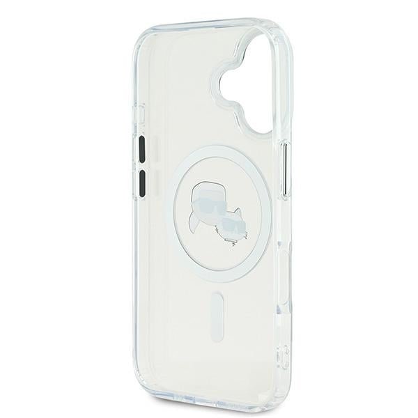 Karl Lagerfeld iPhone 16 Plus - IML Metal Karl and Choupette Head - Σκληρή Θήκη με Πλαίσιο Σιλικόνης και MagSafe - White - KLHMP16MHLSKCH