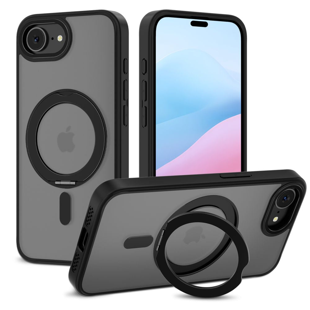 Tech - Protect iPhone 16e MagRing - Σκληρή MagSafe Θήκη με Περιστρεφόμενο Δαχτυλίδι Συγκράτησης / Stand - Matte Black / Ημιδιάφανη