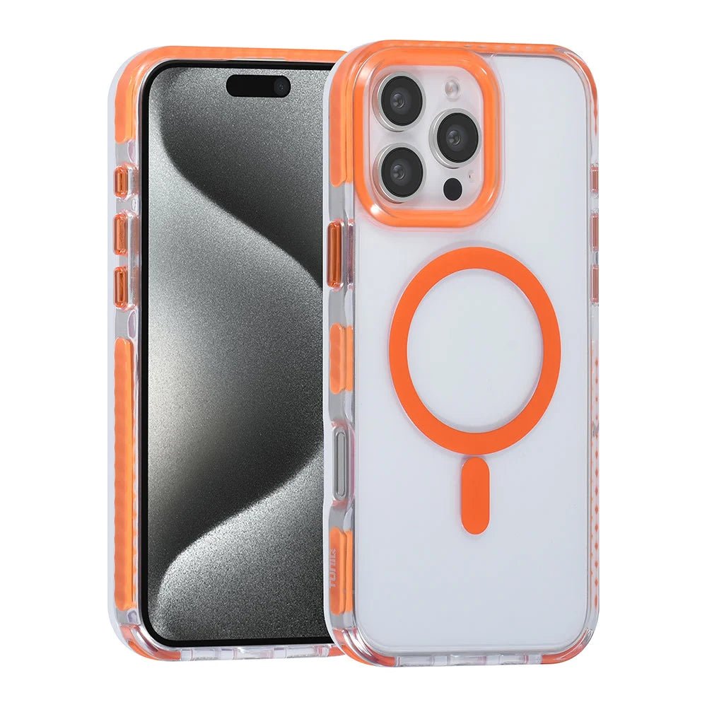 Tuniq iPhone 16 Pro Max - MagSafe Σκληρή Θήκη με Πλαίσιο Σιλικόνης και Λουράκι - Διάφανη / Orange