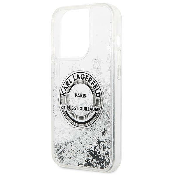 Karl Lagerfeld iPhone 14 Pro - Liquid Glitter RSG Σκληρή Θήκη με Πλαίσιο Σιλικόνης - Διάφανη / Silver - KLHCP14LLCRSGRS