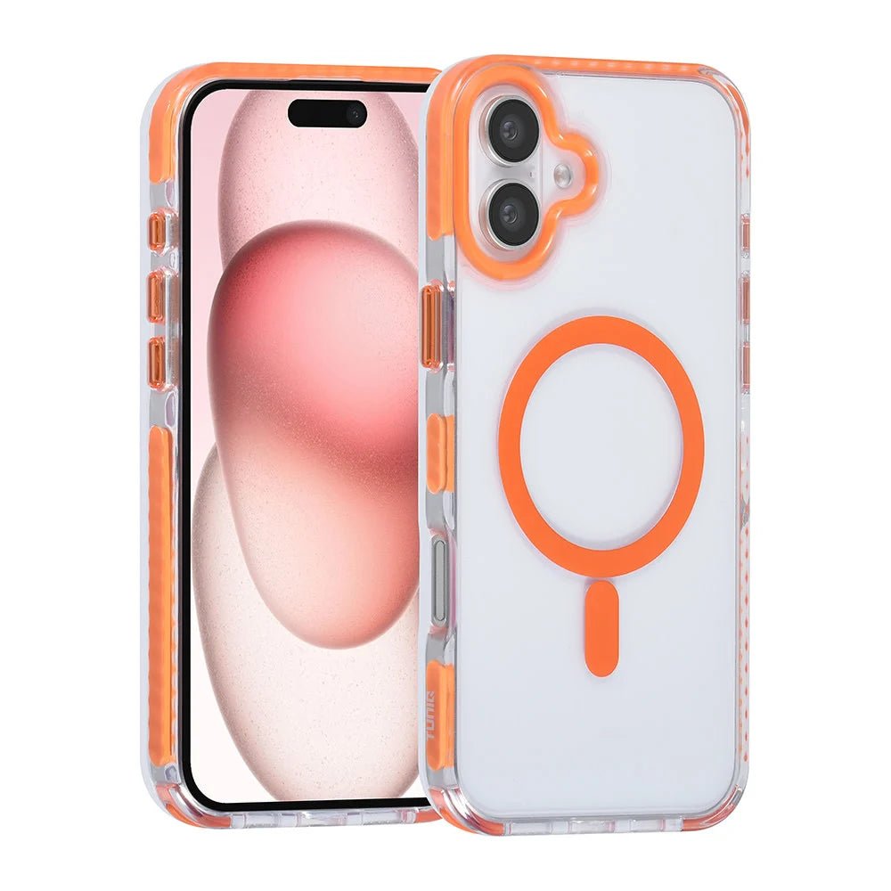 Tuniq iPhone 16 Plus - MagSafe Σκληρή Θήκη με Πλαίσιο Σιλικόνης και Λουράκι - Διάφανη / Orange