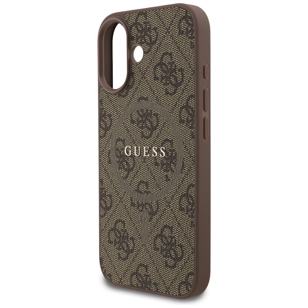 Guess iPhone 17 - 4G Ring Classic Logo MagSafe - Σκληρή Θήκη με Πλαίσιο Σιλικόνης και Επένδυση Συνθετικού Δέρματος - Brown - GUHMP17SG4GFRW