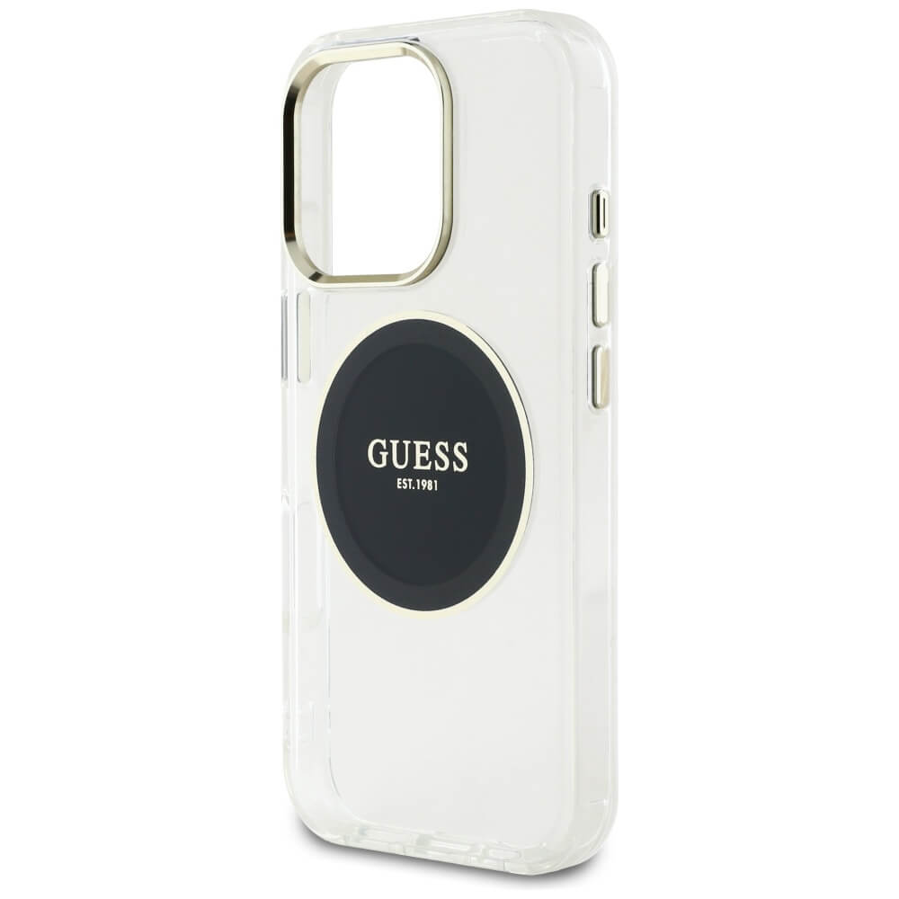 Guess iPhone 16 Pro Max IML Metal Colored Circle Classic Logo MagSafe Σκληρή Θήκη με Πλαίσιο Σιλικόνης και MagSafe - Black - GUHMP16XHTDRCEDK