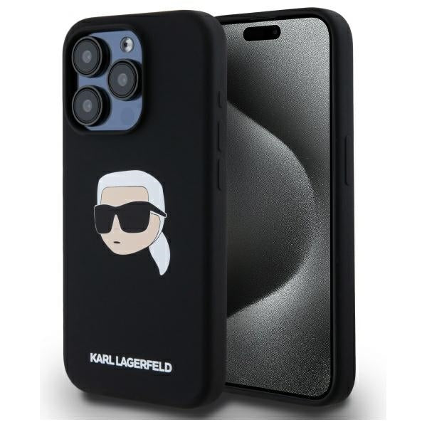 Karl Lagerfeld iPhone 15 Pro Max - Silicone Karl Head Print - MagSafe Θήκη Σιλικόνης - Black - KLHMP15XSKHPPLK