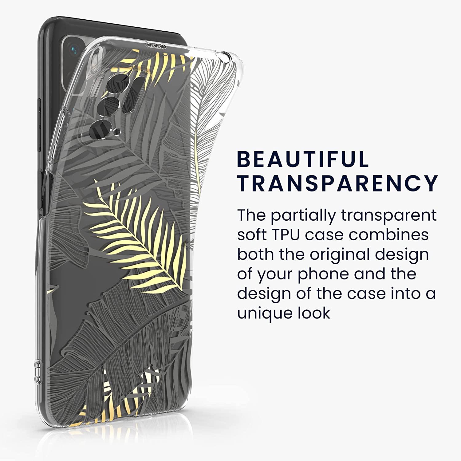 KW Xiaomi Redmi Note 10 5G / Poco M3 Pro 5G Θήκη Σιλικόνης TPU Design Palm Leaves - Yellow / Grey - Διάφανη - 54950.03