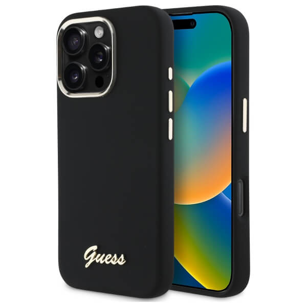 Guess iPhone 16 Pro Max - Silicone Script Metal Logo and Frame - Σκληρή Θήκη με Πλαίσιο Σιλικόνης - Black - GUHCP16XSMBSLK