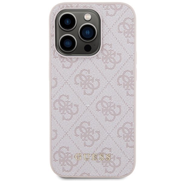 Guess iPhone 15 Pro - 4G Metal Gold Logo Σκληρή Θήκη με Επένδυση Συνθετικού Δέρματος - Pink - GUHCP15LG4GFPI