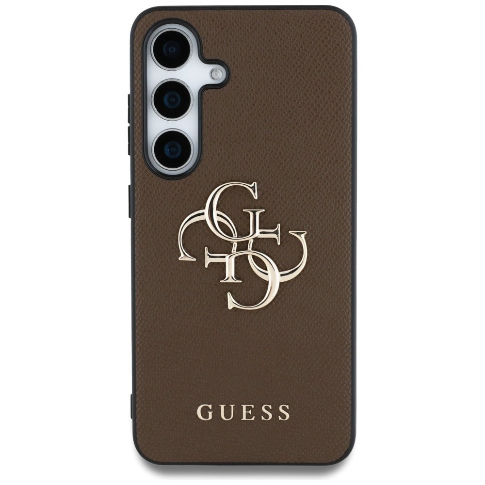 Guess Samsung Galaxy S25 Plus - Grained Big 4G Logo Small Classic Logo - Σκληρή Θήκη με Επένδυση από Οικολογικό Δέρμα - Brown - GUHCS25MPGT4MBW