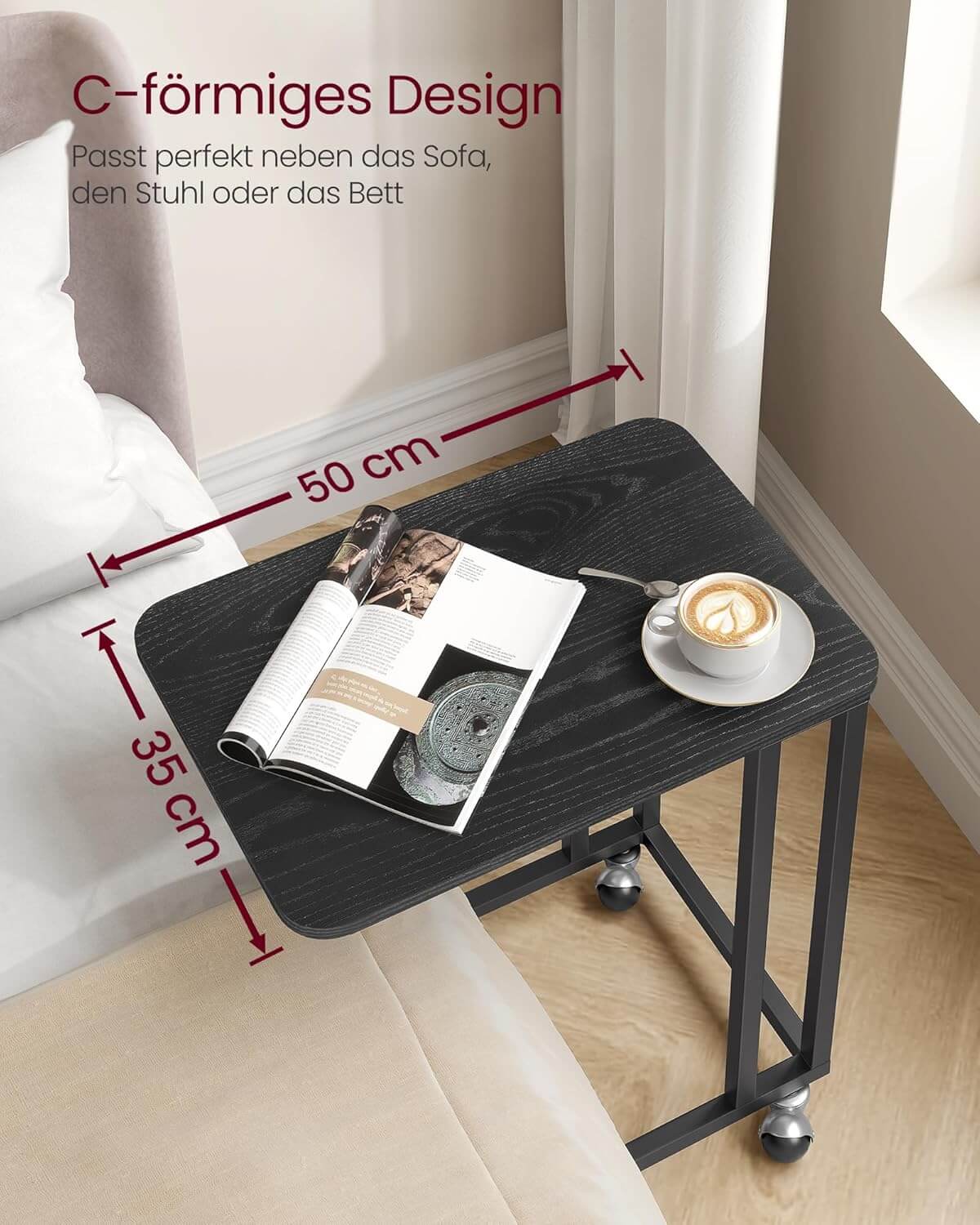 Vasagle Βοηθητικό Τραπέζι με Ροδάκια, Ξύλινη Επιφάνεια και Μεταλλική Βάση - Ebony Black - LNT050B56