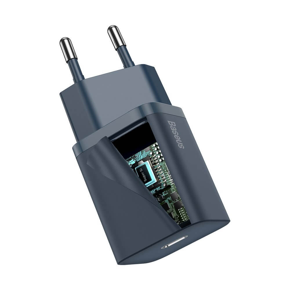 Baseus Super Si 1C PD 20W Οικιακός Φορτιστής με Θύρα Type - C και Καλώδιο Type C to Lightning - Blue - TZCCSUP - B03