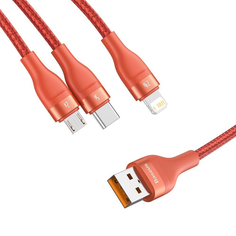 Baseus Flash Series 3in1 - Καλώδιο Γρήγορης Φόρτισης και Δεδομένων 5A 40W 1.2m - Micro USB / Lightning / Type - C - Orange - CA1T3 - 07