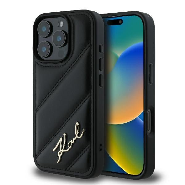 Karl Lagerfeld iPhone 16 Pro Max - Quilted Signature - Θήκη με Επένδυση Συνθετικού Δέρματος - Black - KLHCP16XPQDSMGK