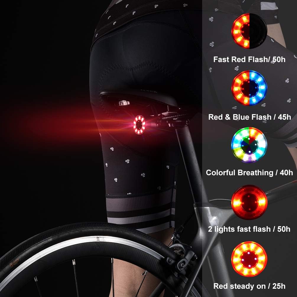 RockBros Q1 Επαναφορτιζόμενο Πίσω Φως Ποδηλάτου LED με 7 Χρώματα - Black