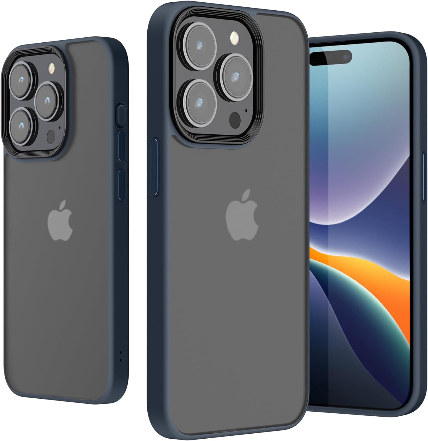 KW iPhone 15 Pro Max Shockproof Σκληρή Θήκη με Πλαίσιο Σιλικόνης - Dark Blue / Matte Ημιδιάφανη - 61964.17