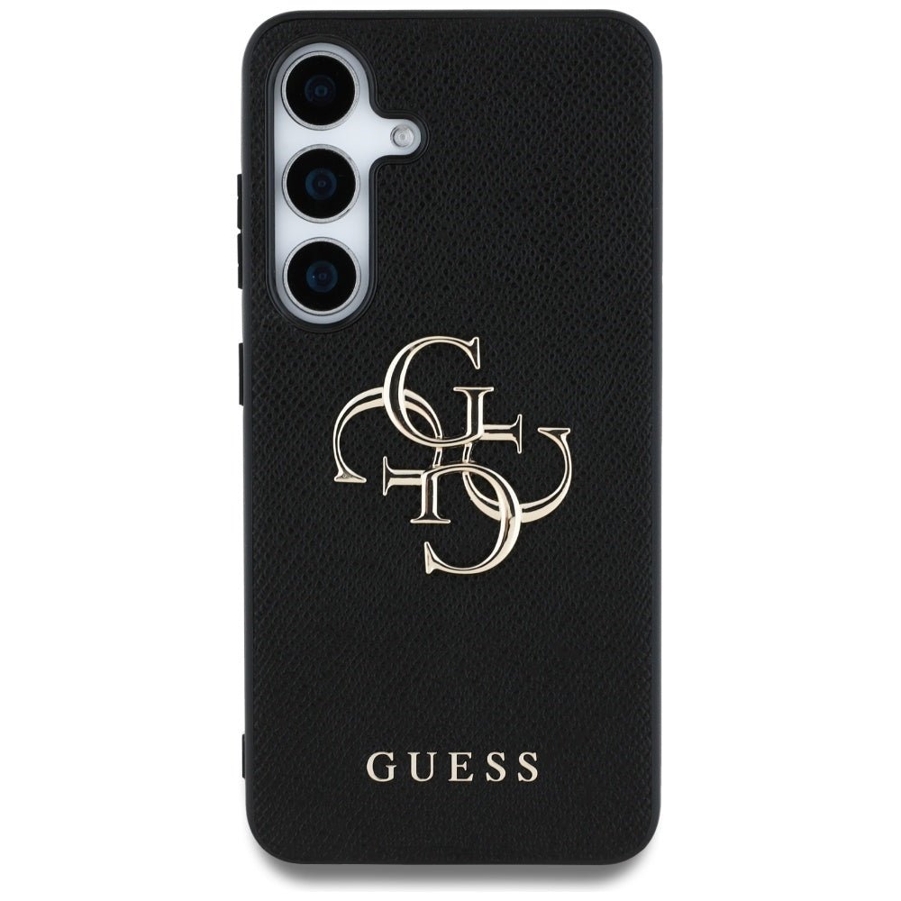 Guess Samsung Galaxy S25 - Grained Big 4G Logo Small Classic Logo - Σκληρή Θήκη με Επένδυση από Οικολογικό Δέρμα - Black - GUHCS25SPGT4MBK
