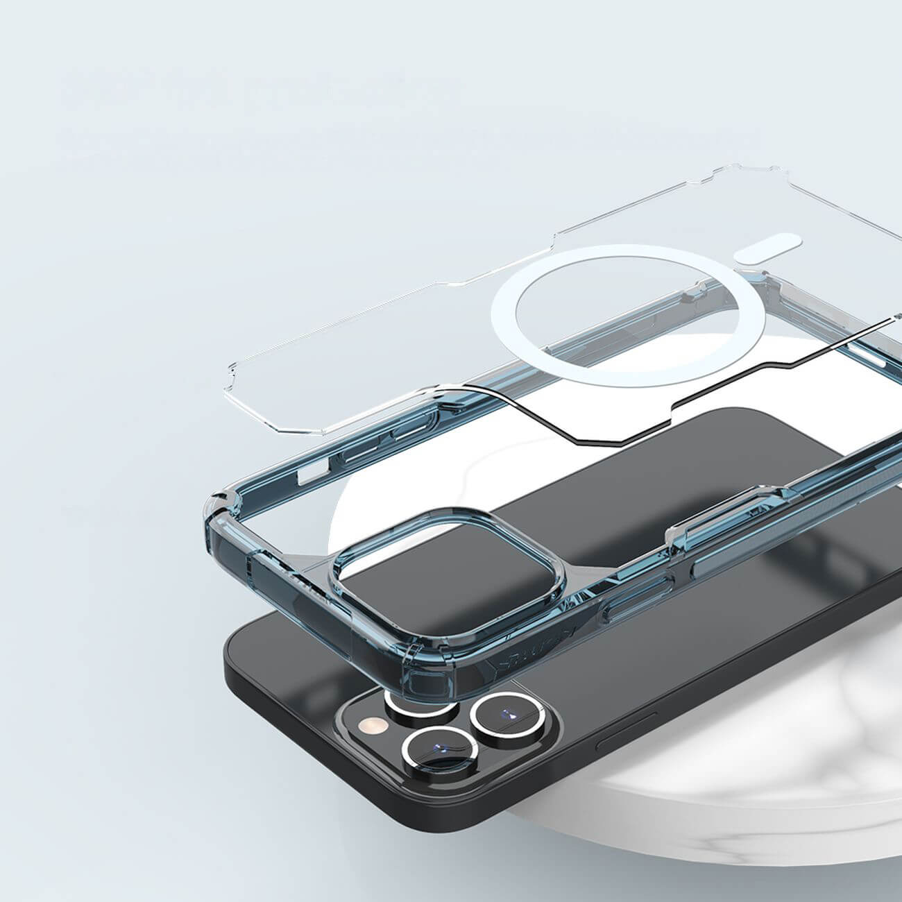 Nillkin iPhone 15 Pro Max Nature Pro Magnetic - Σκληρή Θήκη με Πλαίσιο Σιλικόνης και MagSafe - Διάφανη / Blue