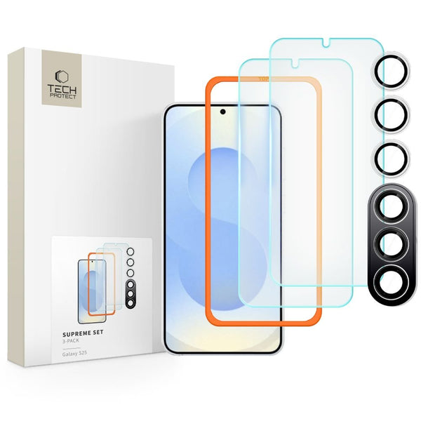 Tech - Protect Samsung Galaxy S25 Supreme Set - Σετ με 2 Tempered Glass Αντιχαρακτικά Γυαλιά Οθόνης και 1 Αντιχαρακτικό Γυαλί για την Κάμερα - Διάφανα