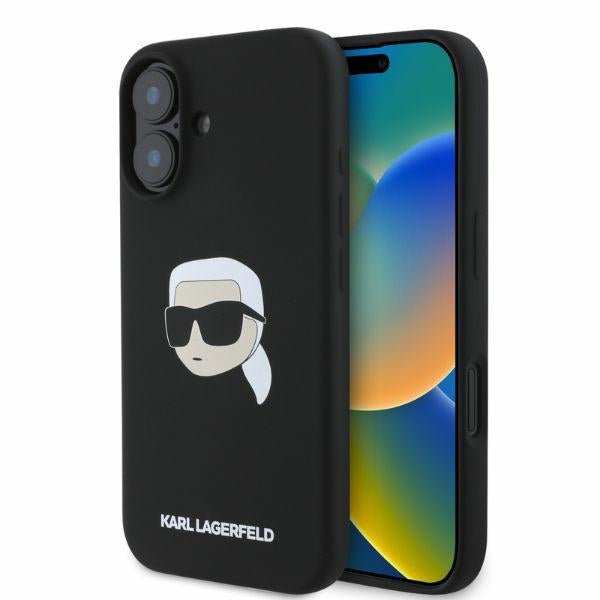 Karl Lagerfeld iPhone 16 - Silicone Karl Head Print - Θήκη Σιλικόνης με MagSafe - Black - KLHMP16SSKHPPLK