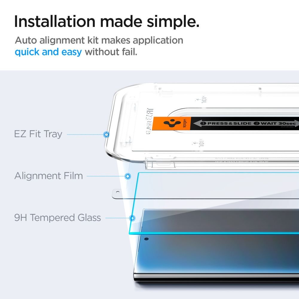 Spigen Samsung Galaxy S24 Ultra Glas.TR EZ Fit 0.2mm 2.5D 9H Tempered Glass Αντιχαρακτικό Γυαλί Οθόνης - 2 Τεμάχια - Clear - AGL07495
