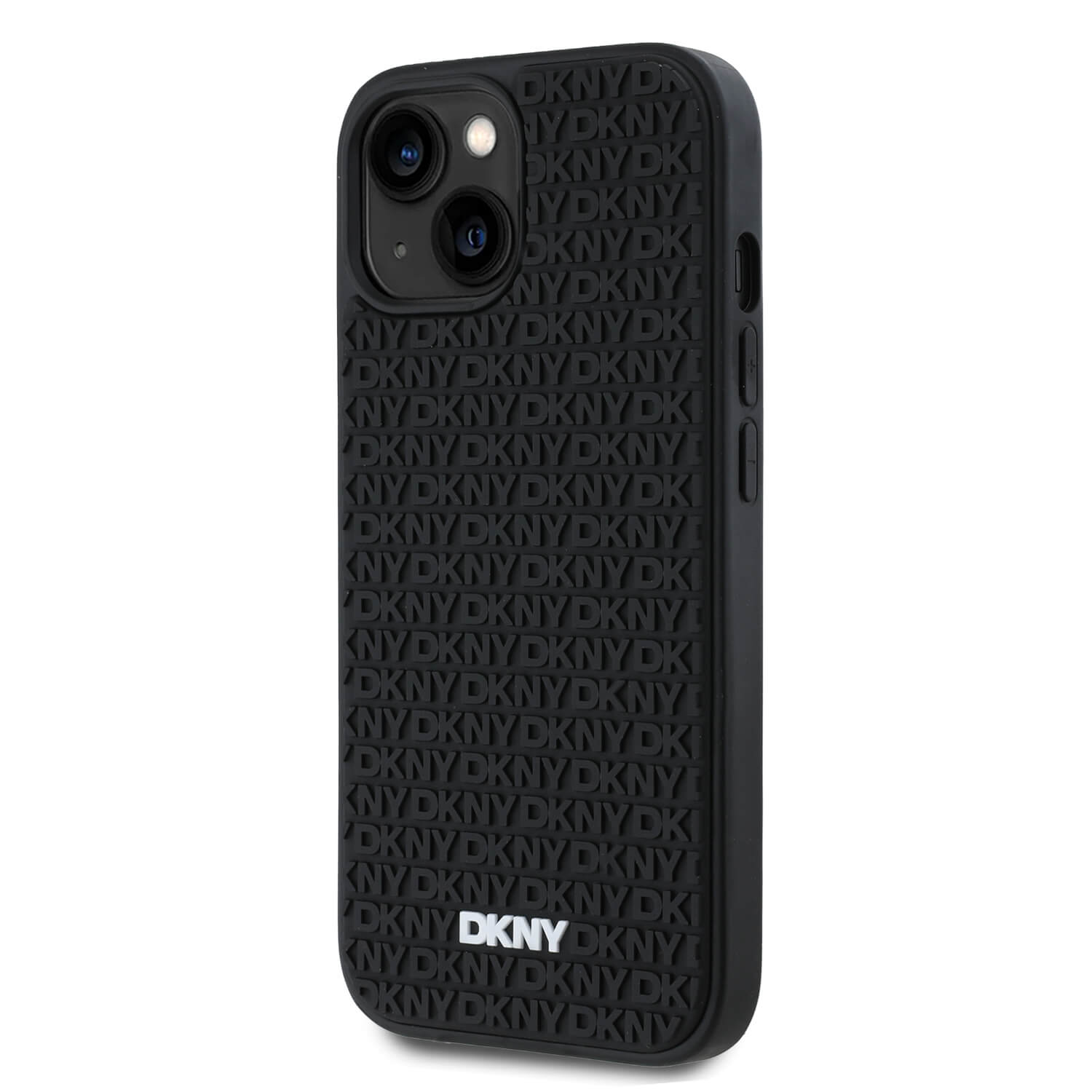 DKNY iPhone 15 / 14 / 13 - 3D Rubber Repeat Pattern - Σκληρή Θήκη με Επένδυση Συνθετικού Δέρματος - Black
