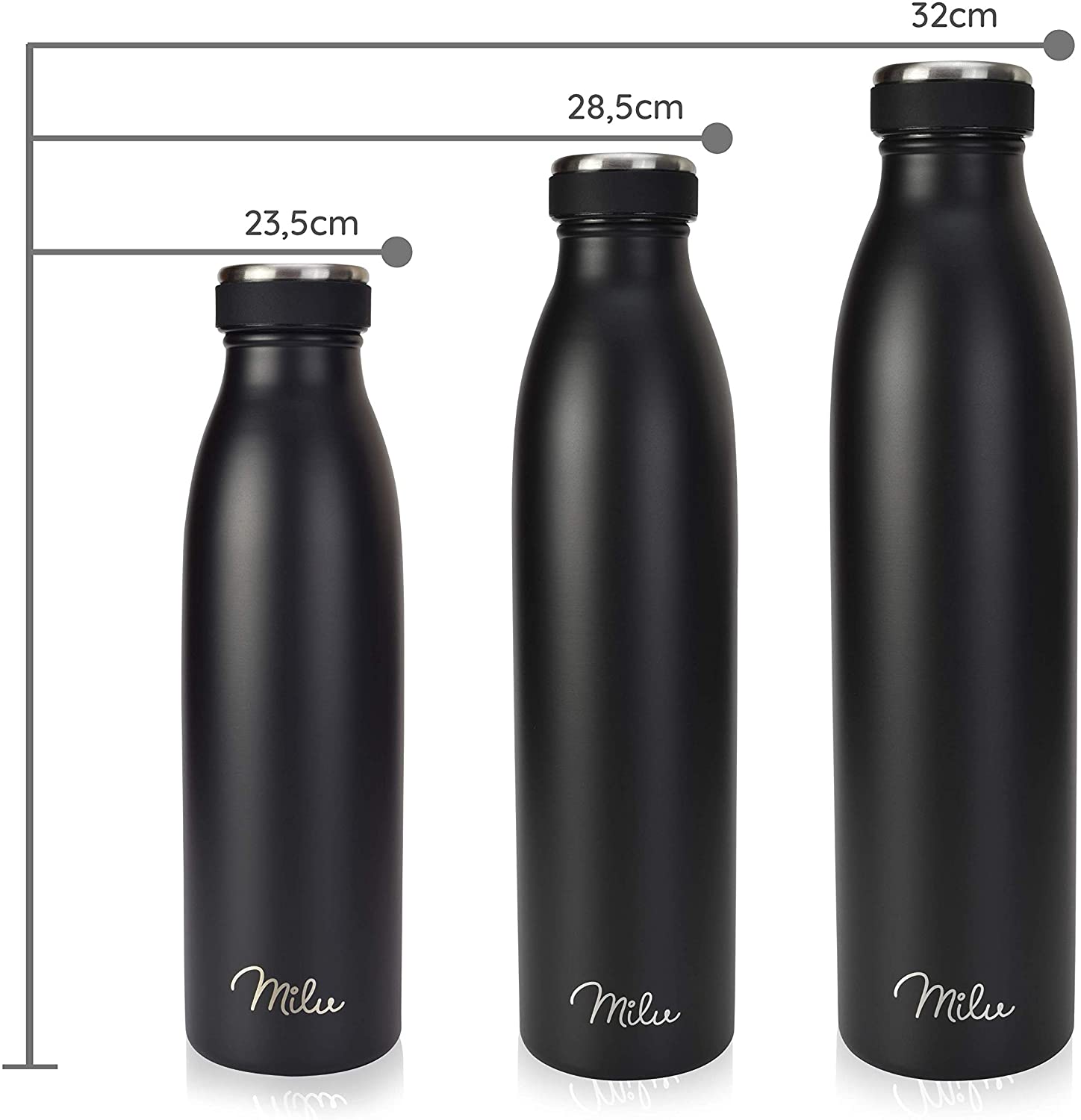 Milu T5 Stainless Steel Μπουκάλι Θερμός από Ανοξείδωτο Ατσάλι για Ζεστά και Κρύα Ροφήματα - 750ml - Black Matt - 6468