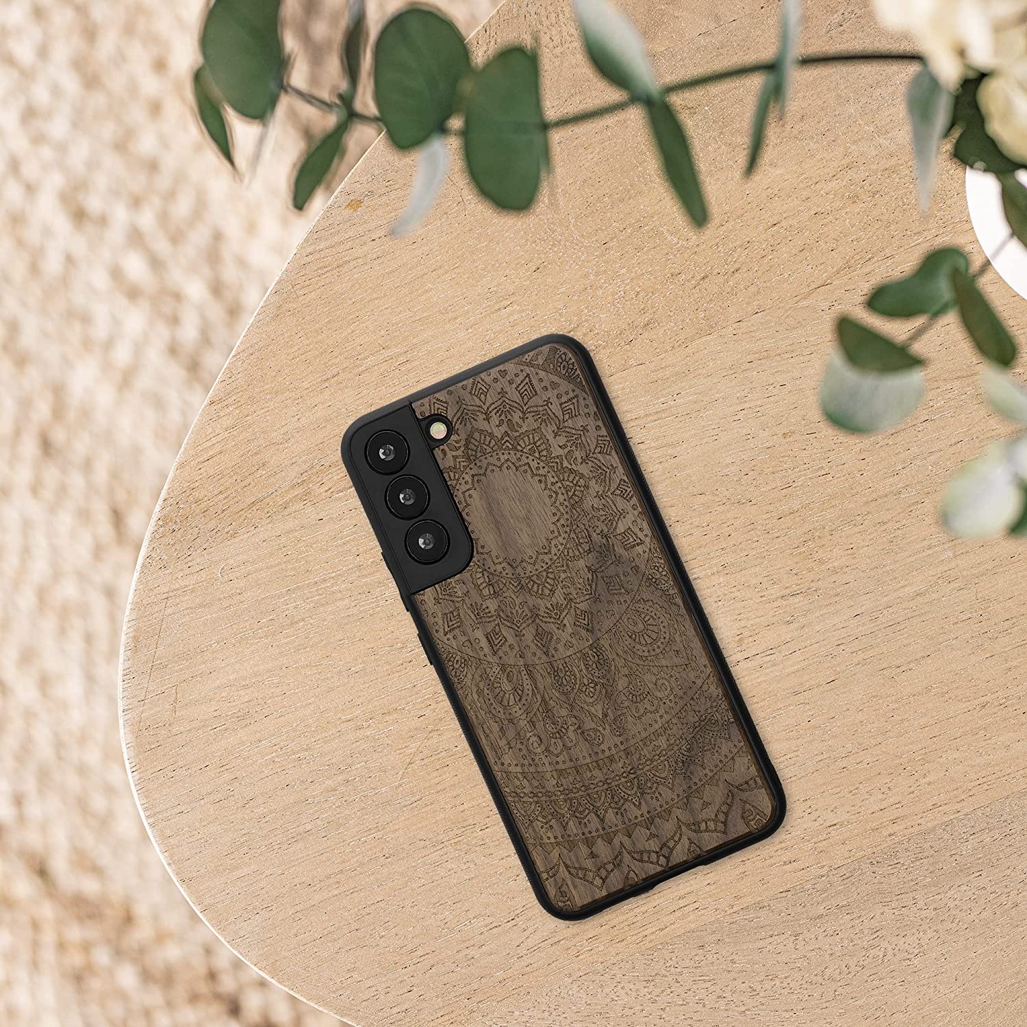 KW Samsung Galaxy S22+ Θήκη από Φυσικό Ξύλο - Design Indian Sun - Dark Brown - 58305.03