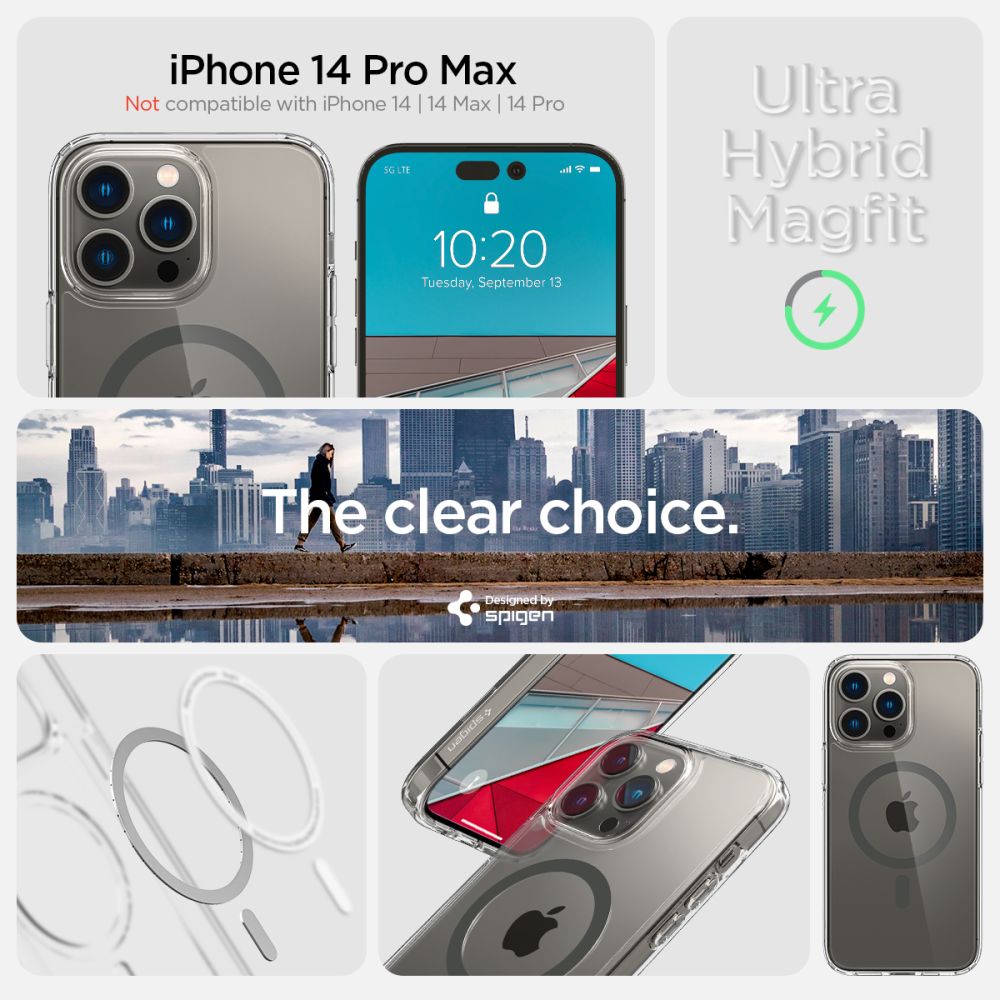 Spigen iPhone 14 Pro Max Ultra Hybrid Mag Σκληρή Θήκη με Πλαίσιο Σιλικόνης Και MagSafe - Graphite / Διάφανη
