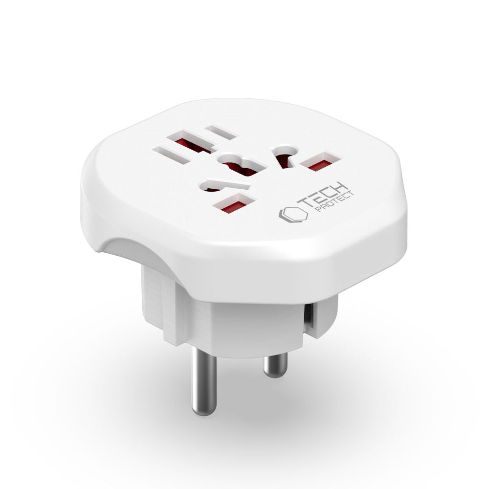 Tech - Protect Universal Travel Adapter Φορτιστής Ταξιδίου με Ενσωματωμένα Βύσματα US / UK / AU / FI / CN - 1 / CN - 2 - White