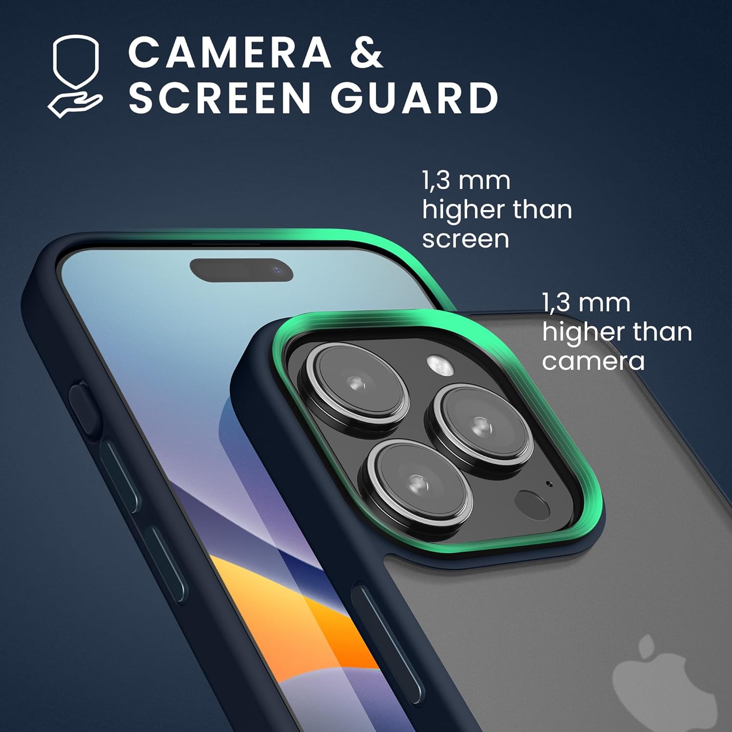 KW iPhone 15 Pro Shockproof Σκληρή Θήκη με Πλαίσιο Σιλικόνης - Dark Blue / Matte Ημιδιάφανη - 61963.17
