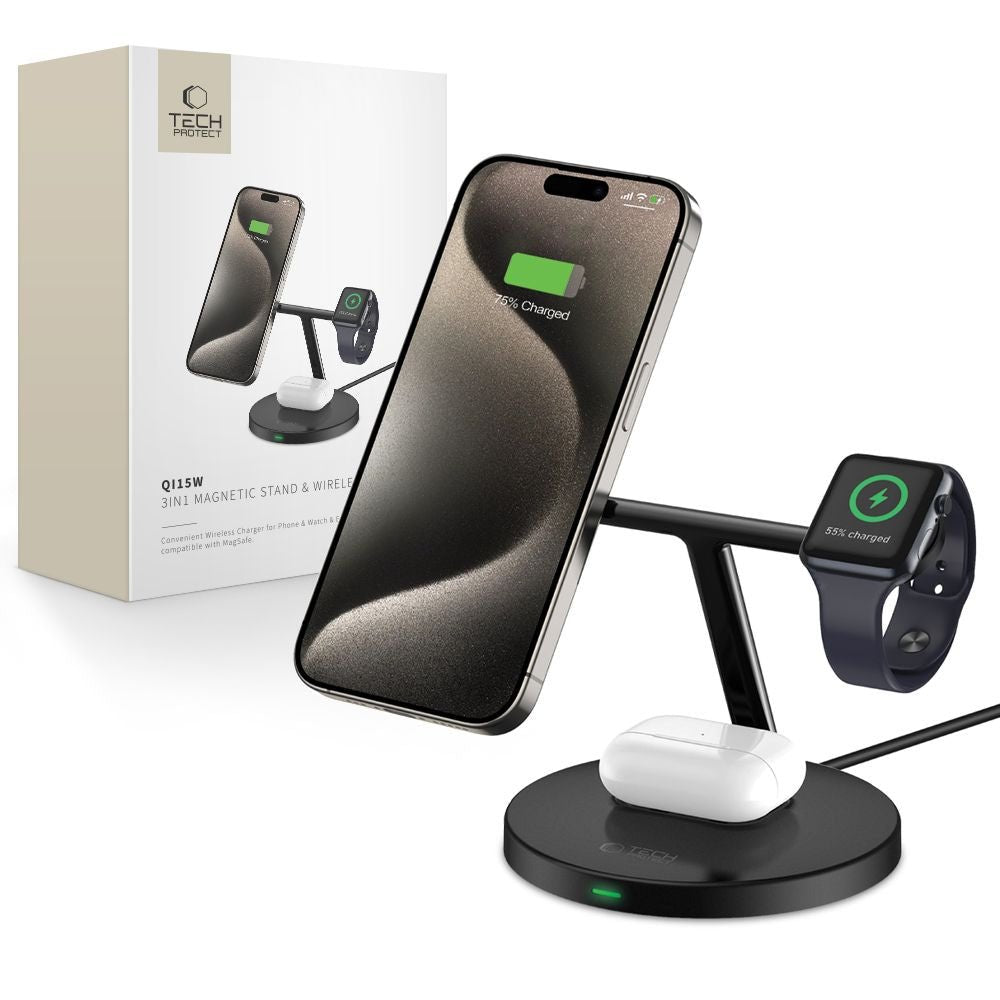 Tech - Protect A35 3in1 Ασύρματος Μαγνητικός Φορτιστής MagSafe 15W - Black