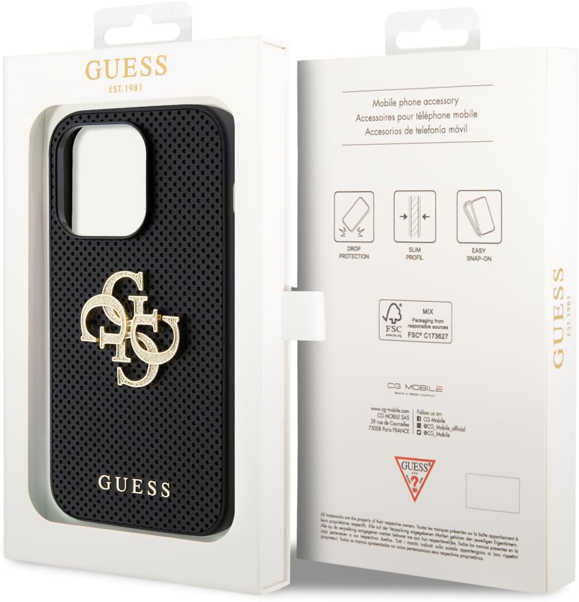 Guess iPhone 15 Pro Leather Perforated 4G Glitter Θήκη με Επένδυση Συνθετικού Δέρματος - Black - GUHCP15LPSP4LGK