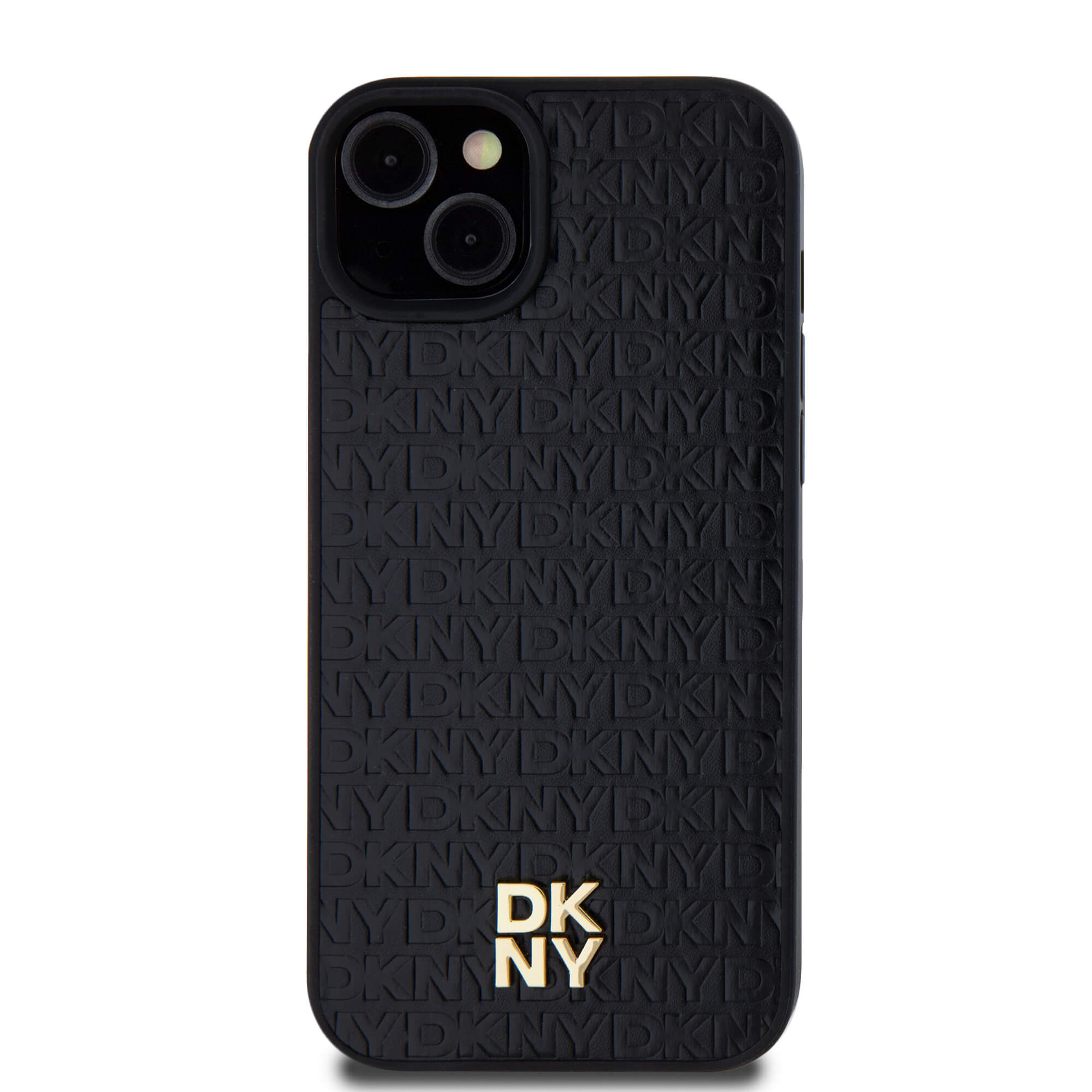 DKNY iPhone 15 Plus / 14 Plus - Leather Monogram Pattern Metal Logo MagSafe Σκληρή Θήκη με Επένδυση Συνθετικού Δέρματος - Black