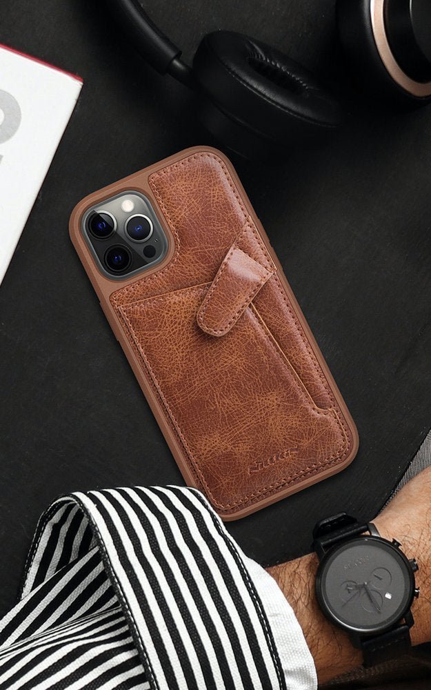 Nillkin iPhone 12 / iPhone 12 Pro Aoge Leather Θήκη από Γνήσιο Δέρμα και Υποδοχή για Κάρτα - Brown