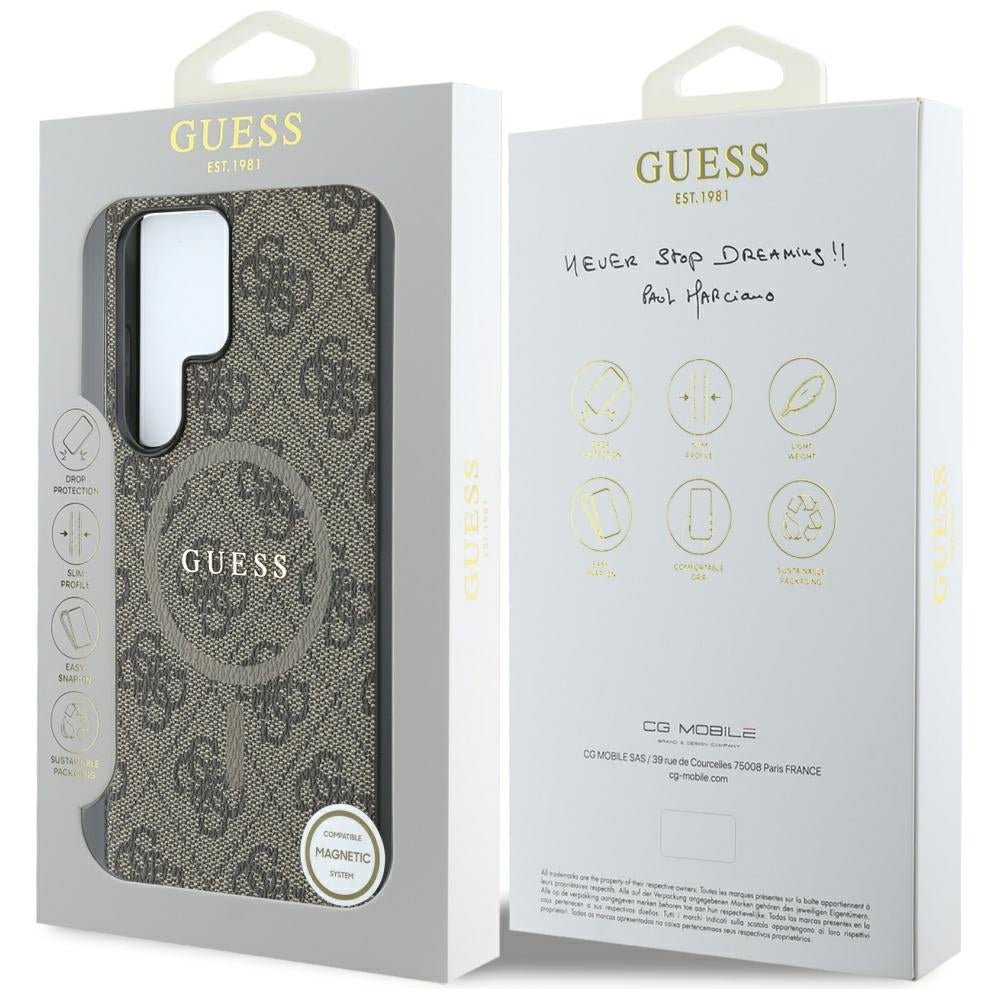 Guess Samsung Galaxy S25 Ultra - Leather 4G Colored Ring Classic Logo - MagSafe Θήκη με Επένδυση Συνθετικού Δέρματος - Brown - GUHMS25LG4GFRW