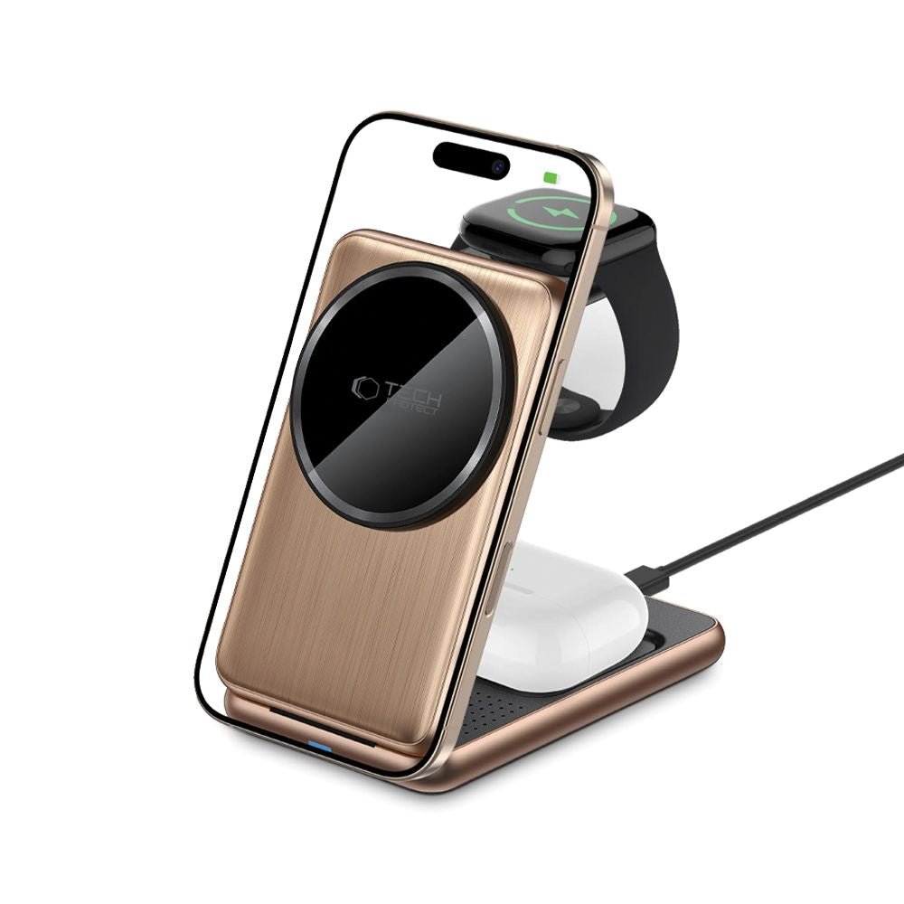 Tech - Protect QI15W - A42 3in1 Ασύρματος Μαγνητικός Φορτιστής MagSafe - Desert Gold