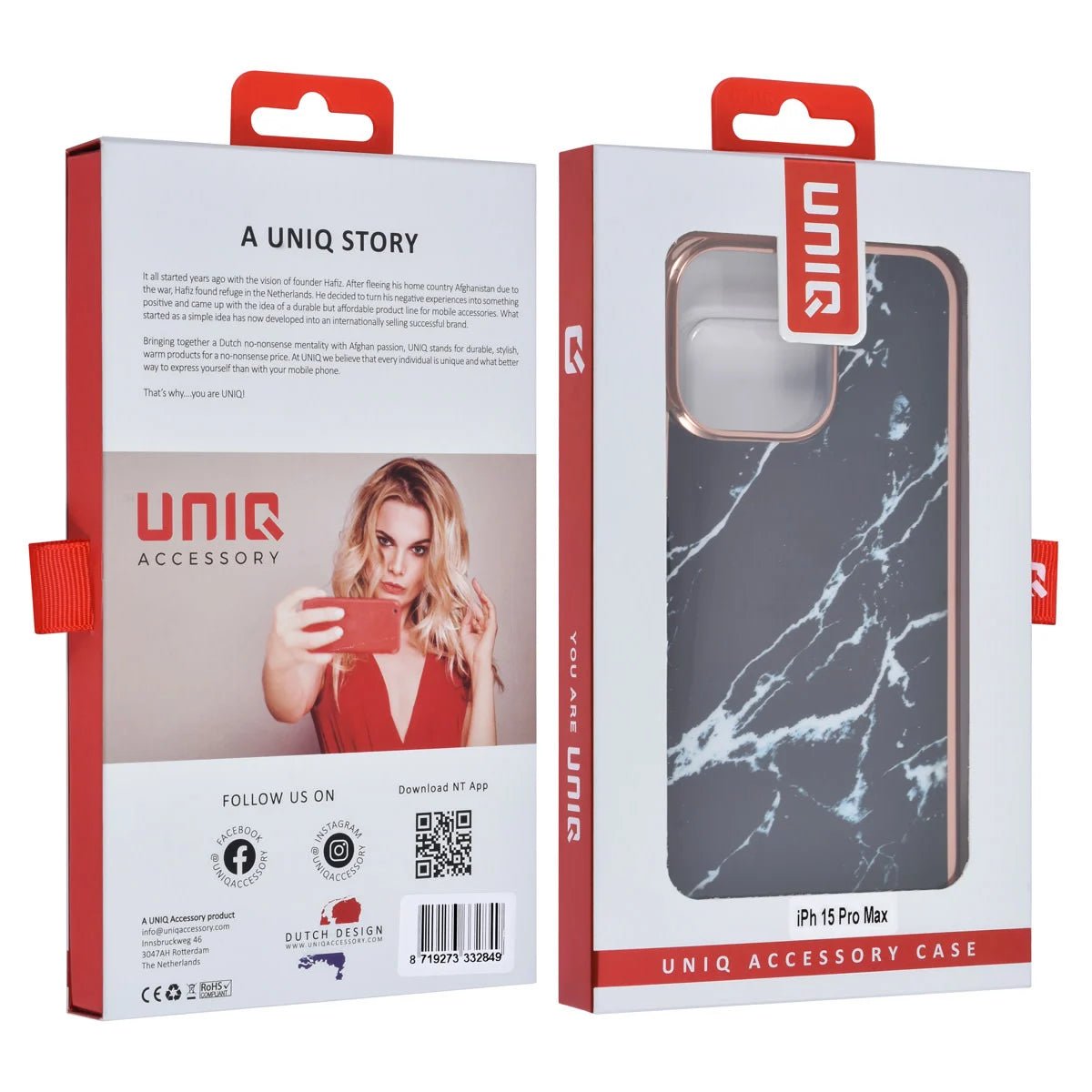Tuniq iPhone 15 Pro Max - Σκληρή Θήκη με Πλαίσιο Σιλικόνης - Σχέδιο Μάρμαρο - Μαύρη