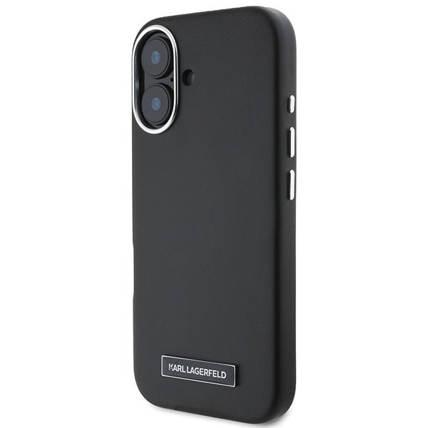 Karl Lagerfeld iPhone 16 Plus - FW Metal Plate MagSafe Σκληρή Θήκη με Επένδυση Συνθετικού Δέρματος - Black - KLHMP16MPGMSRPK