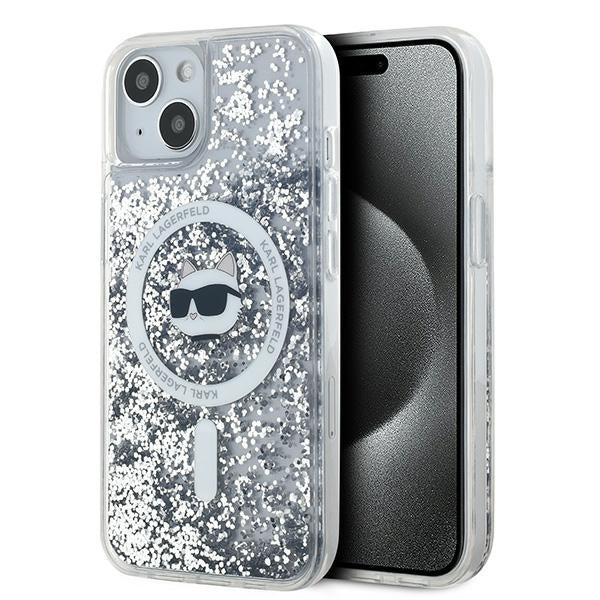 Karl Lagerfeld iPhone 15 / 14 / 13 - Liquid Glitter Choupette Head MagSafe - Σκληρή Θήκη με Πλαίσιο Σιλικόνης - Διάφανη - KLHMP15SLGCHSGH