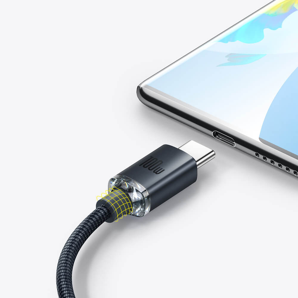 Baseus Crystal Shine Cable USB to Type C 100W - Καλώδιο Δεδομένων και Γρήγορης Φόρτισης 1.2M - Black - CAJY000401