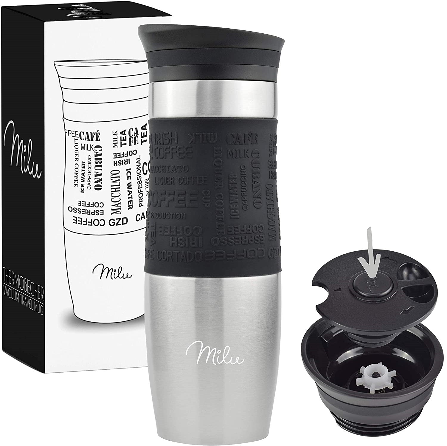Milu T1 Κούπα Θερμός Από Ανοξείδωτο Ατσάλι - 100% Στεγανή - 450 ml - Black - 6604